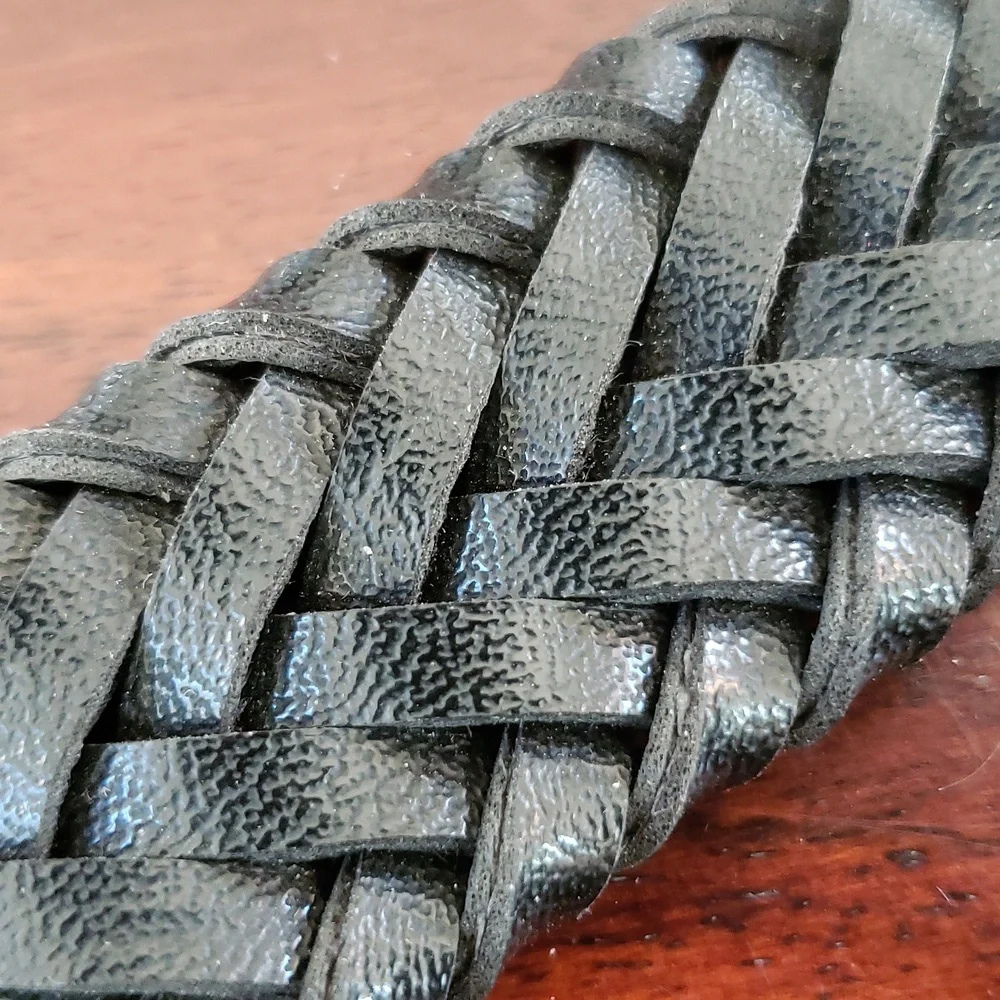 Vintage Black Braided Belt Faux Leather Woven Waist Cincher Boho Classic 40
